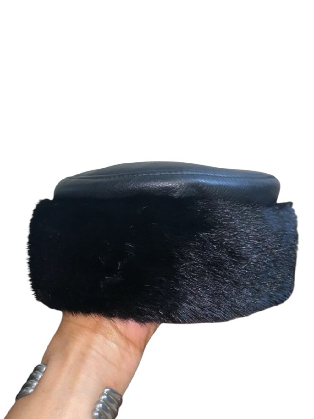 Henig Furs Cylindrical Mink Fur and Leather Hat